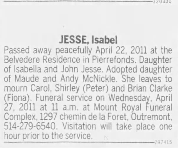 Isabel Jesse Obituary